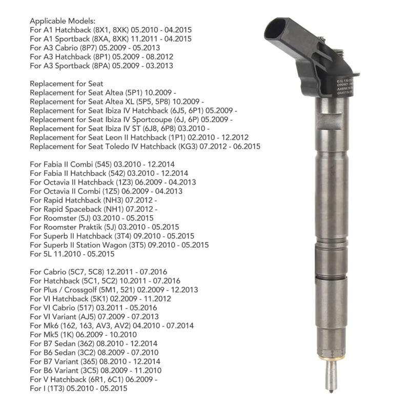VW Audi Seat Skoda 03L130277A 03L130277B Diesel Fuel Injector 6-Cylinder Common Rail