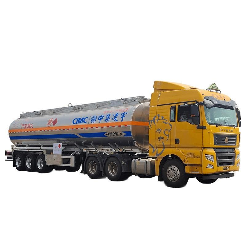CIMC 46000 liter aluminum alloy 3-axle fuel tank semi-trailer for petroleum transport with side profile view showing tank construction and running gear