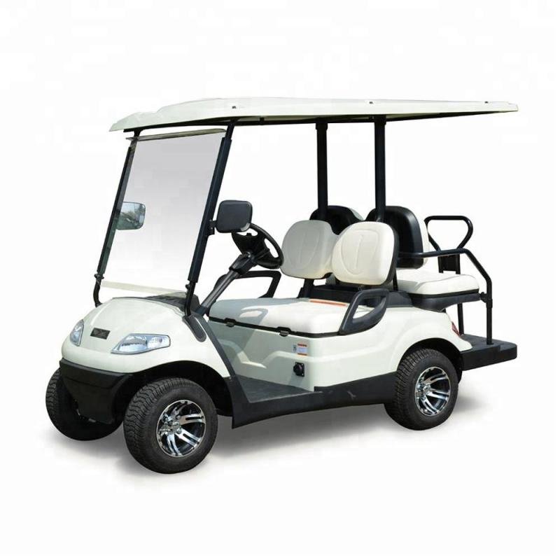 Lingtong LT-A627.2+2 4-seater electric golf cart with rear seats in white, compact low-speed electric vehicle for commercial fleet use